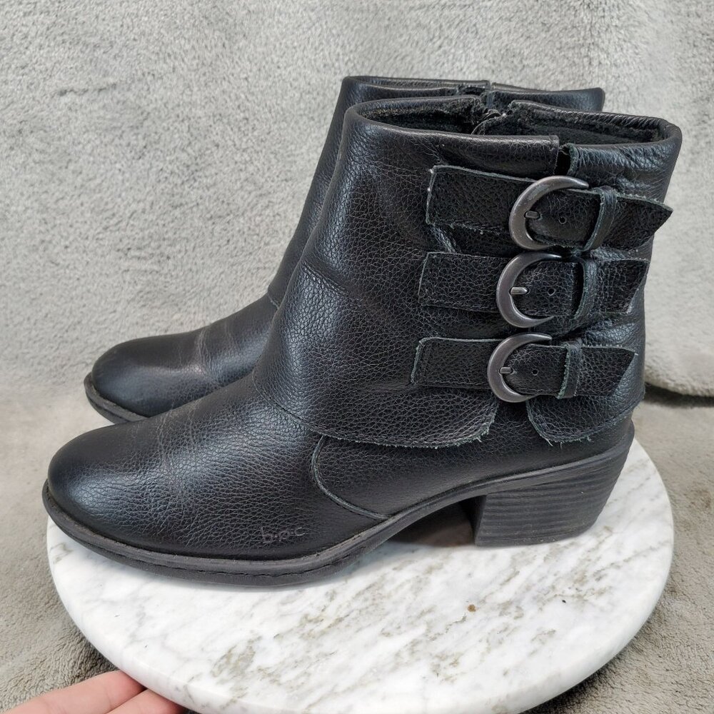 Born Shoes Womens Size 7 M/W Black Leather BOC 3 Buckle Ankle Boots *GUC*